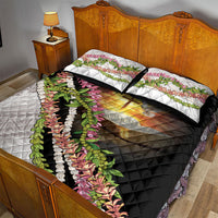 Hawaii Mokihana Mix Pikake Leis Mahalo 'Olelo Quilt Bed Set Black LT7 - Polynesian Pride