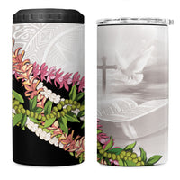 Hawaii Mokihana Mix Pikake Leis Mahalo 'Olelo 4 in 1 Can Cooler Tumbler White Tapa LT7 One Size: 16 oz White - Polynesian Pride