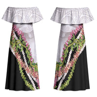 Hawaii Mokihana Mix Pikake Leis Mahalo 'Olelo Couples Matching Off Shoulder Maxi Dress and Hawaiian Shirt White Tapa LT7 - Polynesian Pride