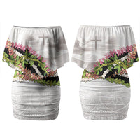 Hawaii Mokihana Mix Pikake Leis Mahalo 'Olelo Couples Matching Off Shoulder Short Dress and Hawaiian Shirt White Tapa LT7 - Polynesian Pride