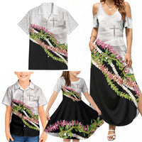 Hawaii Mokihana Mix Pikake Leis Mahalo 'Olelo Family Matching Summer Maxi Dress and Hawaiian Shirt White Tapa LT7 - Polynesian Pride