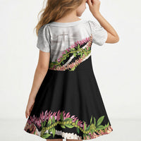 Hawaii Mokihana Mix Pikake Leis Mahalo 'Olelo Kid Short Sleeve Dress White Tapa LT7 - Polynesian Pride
