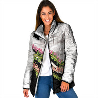 Hawaii Mokihana Mix Pikake Leis Mahalo 'Olelo Padded Jacket White Tapa LT7 Women White - Polynesian Pride