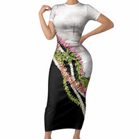Hawaii Mokihana Mix Pikake Leis Mahalo 'Olelo Short Sleeve Bodycon Dress White Tapa LT7 Long Dress White - Polynesian Pride