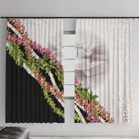 Hawaii Mokihana Mix Pikake Leis Mahalo 'Olelo Window Curtain White Tapa LT7 With Hooks White - Polynesian Pride