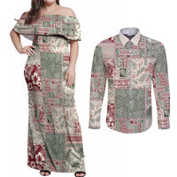 Aloha Hawaii Pastel Christmas Patchwork Couples Matching Off Shoulder Maxi Dress and Long Sleeve Button Shirt Classic Style - Polynesian Pride