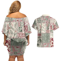 Aloha Hawaii Pastel Christmas Patchwork Couples Matching Off Shoulder Short Dress and Hawaiian Shirt Classic Style LT7 - Polynesian Pride