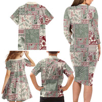 Aloha Hawaii Pastel Christmas Patchwork Family Matching Long Sleeve Bodycon Dress and Hawaiian Shirt Classic Style - Polynesian Pride