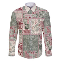 Aloha Hawaii Pastel Christmas Patchwork Family Matching Puletasi and Hawaiian Shirt Classic Style LT7 Dad's Shirt - Long Sleeve Pastel Green - Polynesian Pride