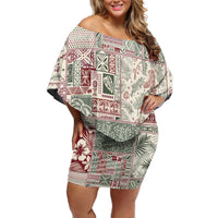 Aloha Hawaii Pastel Christmas Patchwork Off Shoulder Short Dress Classic Style - Polynesian Pride