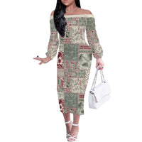 Aloha Hawaii Pastel Christmas Patchwork Off The Shoulder Long Sleeve Dress Classic Style - Polynesian Pride