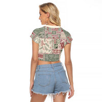 Aloha Hawaii Pastel Christmas Patchwork Raglan Cropped T Shirt Classic Style - Polynesian Pride