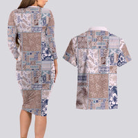 Aloha Hawaii Pastel Christmas Patchwork Couples Matching Long Sleeve Bodycon Dress and Hawaiian Shirt Rustic Style - Polynesian Pride