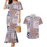 Aloha Hawaii Pastel Christmas Patchwork Couples Matching Mermaid Dress and Hawaiian Shirt Rustic Style - Polynesian Pride
