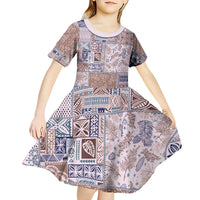 Aloha Hawaii Pastel Christmas Patchwork Kid Short Sleeve Dress Rustic Style - Polynesian Pride