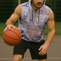 Aloha Hawaii Pastel Christmas Patchwork Sleeveless Zip Hoodie Rustic Style LT7