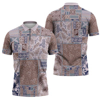 Aloha Hawaii Pastel Christmas Patchwork Zipper Polo Shirt Rustic Style - Polynesian Pride