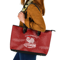 New Zealand Christmas Leather Tote Bag Silver Fern Mix Kiwi Bird Ver01 LT7 Red - Polynesian Pride