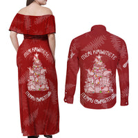 New Zealand Christmas Couples Matching Off Shoulder Maxi Dress and Long Sleeve Button Shirts Silver Fern Mix Kiwi Bird Ver02 LT7 - Polynesian Pride