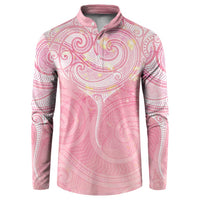 Breast Cancer Awareness Maori Aotearoa Button Sweatshirt Manta Ray - Pink Glaze - Polynesian Pride