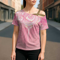Breast Cancer Awareness Maori Aotearoa Cross Shoulder Shirt Manta Ray - Pink Glaze - Polynesian Pride