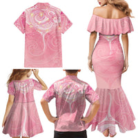 Breast Cancer Awareness Maori Aotearoa Family Matching Mermaid Dress and Hawaiian Shirt Manta Ray - Pink Glaze - Polynesian Pride