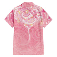 Breast Cancer Awareness Maori Aotearoa Family Matching Off The Shoulder Long Sleeve Dress and Hawaiian Shirt Manta Ray - Pink Glaze - Polynesian Pride