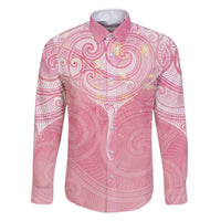 Breast Cancer Awareness Maori Aotearoa Family Matching Off The Shoulder Long Sleeve Dress and Hawaiian Shirt Manta Ray - Pink Glaze - Polynesian Pride
