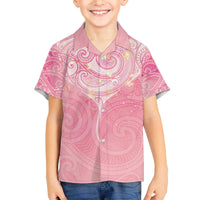 Breast Cancer Awareness Maori Aotearoa Family Matching Off The Shoulder Long Sleeve Dress and Hawaiian Shirt Manta Ray - Pink Glaze - Polynesian Pride