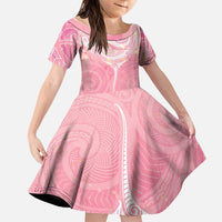 Breast Cancer Awareness Maori Aotearoa Family Matching Off Shoulder Maxi Dress and Hawaiian Shirt Manta Ray - Pink Glaze - Polynesian Pride