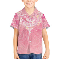 Breast Cancer Awareness Maori Aotearoa Family Matching Off Shoulder Short Dress and Hawaiian Shirt Manta Ray - Pink Glaze - Polynesian Pride
