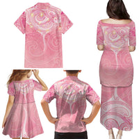 Breast Cancer Awareness Maori Aotearoa Family Matching Puletasi and Hawaiian Shirt Manta Ray - Pink Glaze - Polynesian Pride