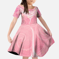 Breast Cancer Awareness Maori Aotearoa Kid Short Sleeve Dress Manta Ray - Pink Glaze - Polynesian Pride