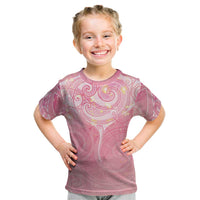 Breast Cancer Awareness Maori Aotearoa Kid T Shirt Manta Ray - Pink Glaze LT7 Pink - Polynesian Pride