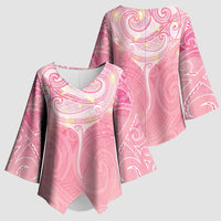 Breast Cancer Awareness Maori Aotearoa Kimono Sleeve Blouse Manta Ray - Pink Glaze - Polynesian Pride
