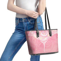 Breast Cancer Awareness Maori Aotearoa Leather Tote Bag Manta Ray - Pink Glaze - Polynesian Pride