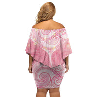 Breast Cancer Awareness Maori Aotearoa Off Shoulder Short Dress Manta Ray - Pink Glaze - Polynesian Pride