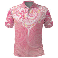Breast Cancer Awareness Maori Aotearoa Polo Shirt Manta Ray - Pink Glaze LT7 Pink - Polynesian Pride