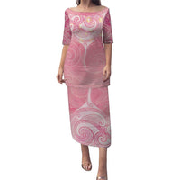 Breast Cancer Awareness Maori Aotearoa Puletasi Manta Ray - Pink Glaze LT7 Long Dress Pink - Polynesian Pride