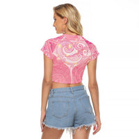 Breast Cancer Awareness Maori Aotearoa Raglan Cropped T Shirt Manta Ray - Pink Glaze LT7 - Polynesian Pride