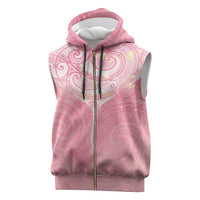Breast Cancer Awareness Maori Aotearoa Sleeveless Zip Hoodie Manta Ray - Pink Glaze LT7 Pink - Polynesian Pride