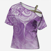 Epilepsy Awareness Maori Aotearoa Cross Shoulder Shirt Manta Ray - Purple Glaze LT7 Female Purple - Polynesian Pride