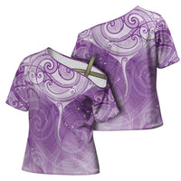 Epilepsy Awareness Maori Aotearoa Cross Shoulder Shirt Manta Ray - Purple Glaze - Polynesian Pride