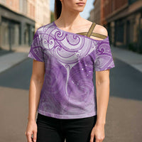 Epilepsy Awareness Maori Aotearoa Cross Shoulder Shirt Manta Ray - Purple Glaze LT7 - Polynesian Pride
