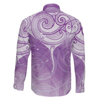 Epilepsy Awareness Maori Aotearoa Family Matching Off The Shoulder Long Sleeve Dress and Hawaiian Shirt Manta Ray - Purple Glaze - Polynesian Pride