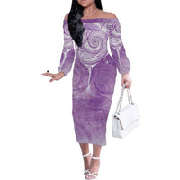 Epilepsy Awareness Maori Aotearoa Family Matching Off The Shoulder Long Sleeve Dress and Hawaiian Shirt Manta Ray - Purple Glaze - Polynesian Pride