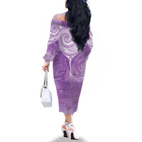 Epilepsy Awareness Maori Aotearoa Family Matching Off The Shoulder Long Sleeve Dress and Hawaiian Shirt Manta Ray - Purple Glaze - Polynesian Pride