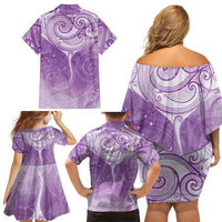 Epilepsy Awareness Maori Aotearoa Family Matching Off Shoulder Short Dress and Hawaiian Shirt Manta Ray - Purple Glaze - Polynesian Pride