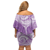 Epilepsy Awareness Maori Aotearoa Family Matching Off Shoulder Short Dress and Hawaiian Shirt Manta Ray - Purple Glaze - Polynesian Pride