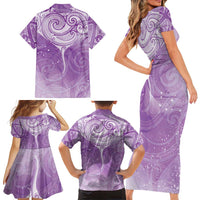 Epilepsy Awareness Maori Aotearoa Family Matching Short Sleeve Bodycon Dress and Hawaiian Shirt Manta Ray - Purple Glaze - Polynesian Pride